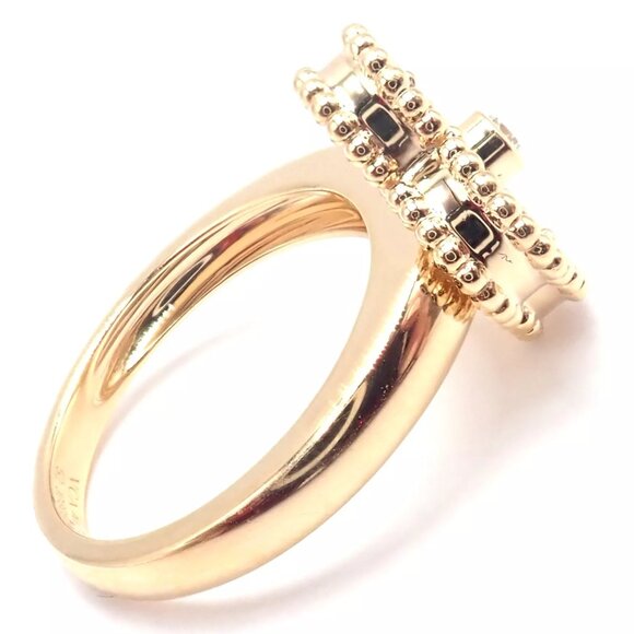 Van Cleef & Arpels Vintage Alhambra 18k Yellow Gold Mother Of Pearl Diamond Ring - Picture 3 of 10